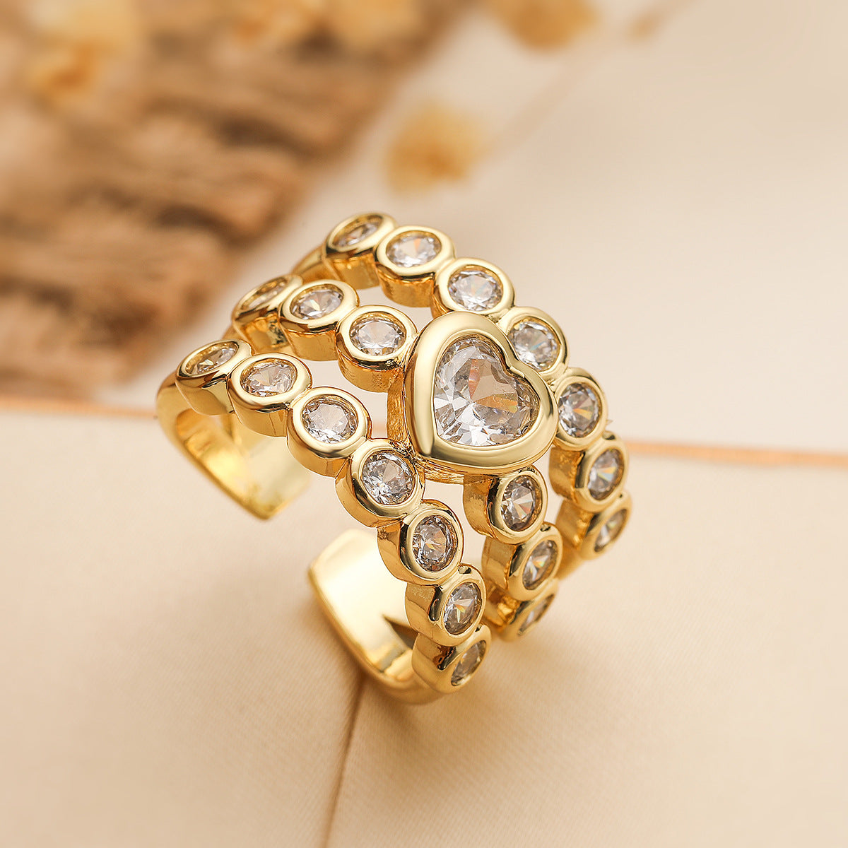 Heart Solitaire Of Surface Gold CZ Anti Tarnish Band Ring