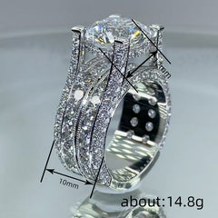 Luxury Triple Band Silver Plated CZ Copper Anti Tarnish Solitaire Ring