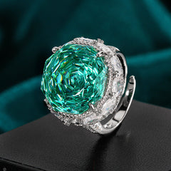 Rose Cut Dream Green Pink Silver Anti Tarnish Green Pendant Ring Set For Women