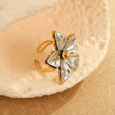 Flower Gold Silver Stainless Steel Anti Tarnish Adjustable Ring