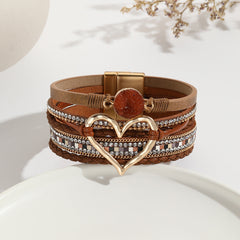Heart Multi Layered Leather Bracelet Wrist Band For Women