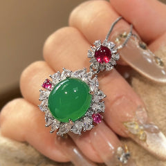 Simulation Green Cubic Zirconia Silver Anti Tarnish Necklace Ring Set For Women