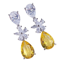 Solitaire Flower Drop Silver Yellow Anti Tarnish Dangler Earring For Women