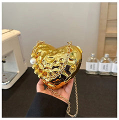 Beaten Finish Acrylic Heart Gold Silver Transparent Mini Bag Hand Bag Solder For Womenbang