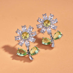 Daisy Flower Yellow Silver Solitaire Anti Tarnish Stud Earring For Women