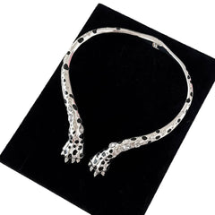 Designer Two-Tone Snake Collar Gold Silver Plated CZ Copper Necklace