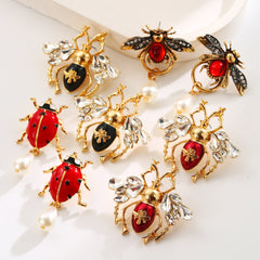Multi Color Ladybug & Bee Gold Plated Enamel Drop Earrings Women