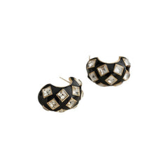 Black 18K Gold Enamel Cubic Zirconia Anti Tarnish Hoop Earring For Women