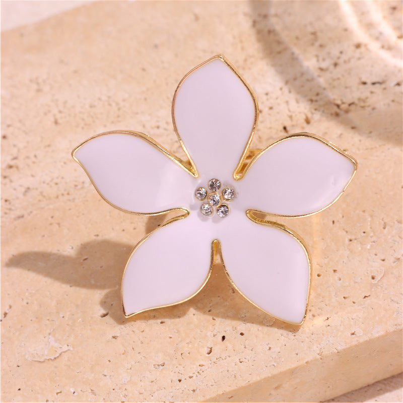 Flower Enamel White 18K Gold Plated Anti Tarnish Free Size Ring For Women