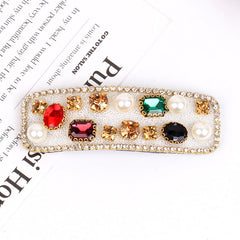 Rectangle Crystal Pearls Cubic Zirconia Black White Hair Clips Hair Accessories For Women