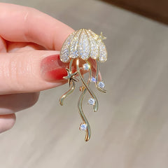 Designer Jellyfish Gold Silver Plated CZ Copper Anti Tarnish Brooch