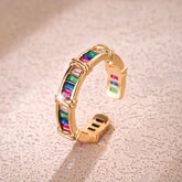 Multi Color Baguette Open Gold Plated CZ Copper Fancy Ring For Women