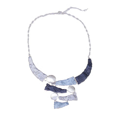 Beaten Finish 18K Gold Dark Blue Green Enamel Necklace Earrings Set For Women