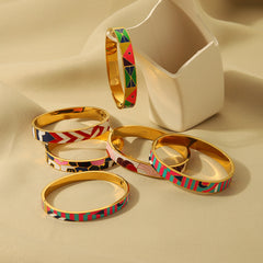 Rainbow Multicolour Enamel 18K Gold Plated Openable Kada Bracelet For Women