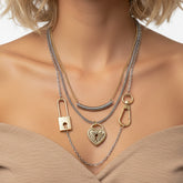 Stylish Dual Tone Layered Lock Charm Gold Silver Plated Alloy Necklace