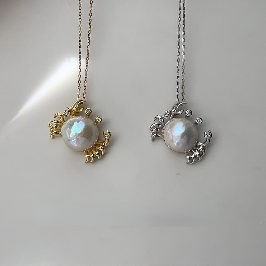 Ocean Pearl Shape Crabs 18k Gold Silver Stainless Steel Anti Tarnish Necklace Pendant Chain For Women