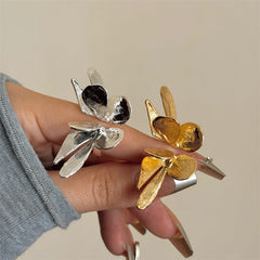 Big Flying Butterfly 18K Gold Silver Adjustable Ring For Women