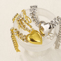 Heart 18K Gold Silver Cubic Zirconia Adjustable Choker Necklace