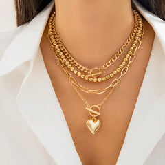Heart 18K Gold Silver Anti Tarnish Layer Link Chain Necklace For Women