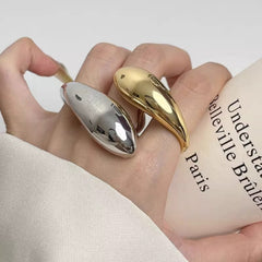 Two Tone 18K Gold Silver Glossy Adjustable Dual Finger Ring For Women
