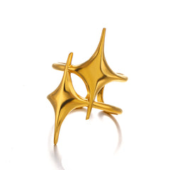 Dual Star Layer 18k Gold Silver Stainless Steel adjustable Ring For Women