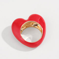 Heart 18K Gold Red Pink Black Enamel Ring For Women