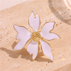 Floral White Enamel 18K Gold Plated Anti Tarnish Free Size Ring For Women