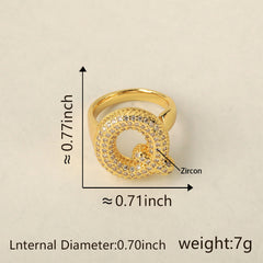 Initial Letter Alphabets Cubic Zirconia 18K Gold Adjustable Ring For Women Group1