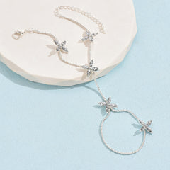 Flower Oval Solitaire Gold Silver Anti Tarnish Box Chain Bracelet Joint Ring For Women