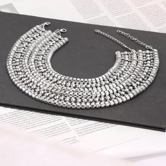 Luxury Multi Layer Gold Silver Plated Crystal Alloy Necklace For Women