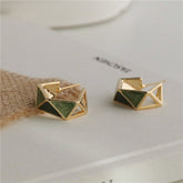 Triangle Enamel 18K Gold Plated Green Brown Anti Tarnish Hoop Earring For Women