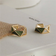 Triangle Enamel 18K Gold Plated Green Brown Anti Tarnish Hoop Earring For Women