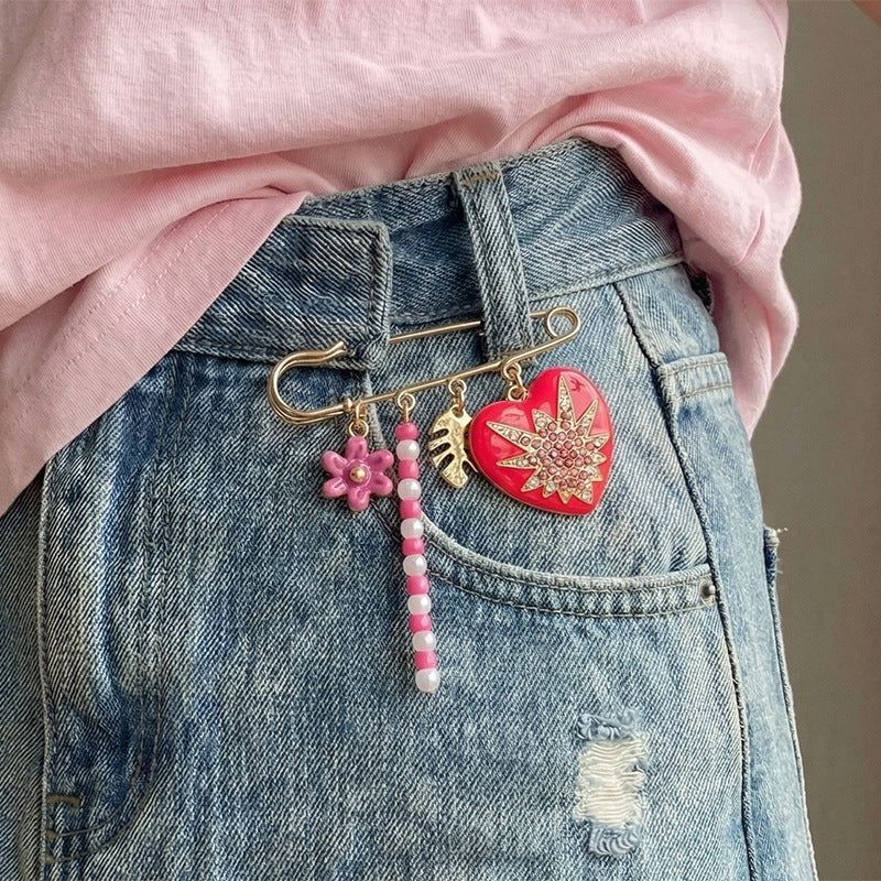 Multi Color Heart Flower Gold Enamel Brooch For Women