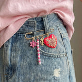 Multi Color Heart Flower Gold Enamel Brooch For Women