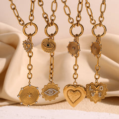 Wheel Heart 18k Gold Stainless Steel Anti Tarnish Necklace Pendant Chain For Women