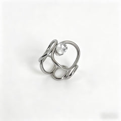 Gold Silver Geometric Loop Cubic Zirconia Copper Adjustable Ring Women