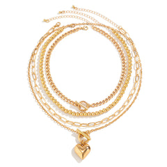 Heart 18K Gold Silver Anti Tarnish Layer Link Chain Necklace For Women