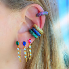 Drop Solitaire 18K Gold Cubic Zirconia Anti Tarnish Dangler Tassel Chain Earring For Women