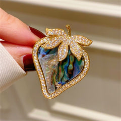Multi Color Designer Strawberry Gold Plated Abalone Shell Copper Brooch
