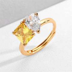 Drop Square solitaire Yellow 18k Gold Anti Tarnish Free Size Ring For Women