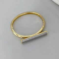 Designer Gold Plated CZ T-Bar Open Cuff Copper Bracelet For Women