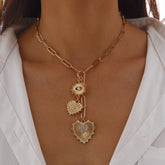 Heart Evil Eye 18K Gold Silver Anti Tarnish Charm Necklace Chain For Women