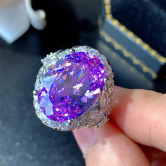 Oval Silver Gemstone Cubic Zirconia Anti Tarnish Adjustable Ring