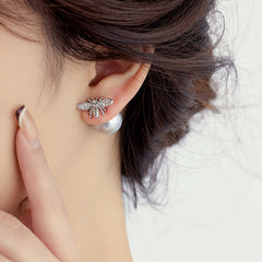 Little Honeybee Pearl Cubic Zirconia Gold Silver Stud Earring For Women