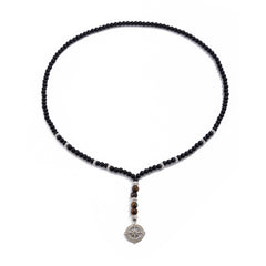 Black Brown Beads Anchor Wheel Silver Long Necklace Chain For Men Women