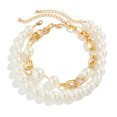 Ball 18K Gold Silver Pearl Anti Tarnish Dual Layer Necklace For Women