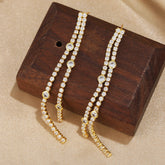 Luxury Double Line Tassel Gold Plated CZ Stainless Steel Drop Earrings