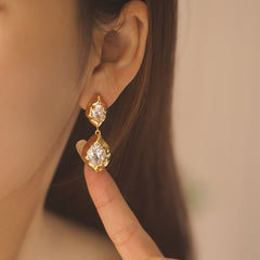 Designer Organic Shape Gold Plated CZ Anti Tarnish Copper Drop Earrings