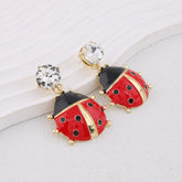 Ladybug Red Black 18K Gold Cubic Zirconia Drop Earring For Women