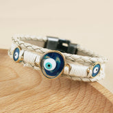 Evil Eye Multi Layer Blue Brown Anti Tarnish Wrist Band Leather Bracelet For Woman Men